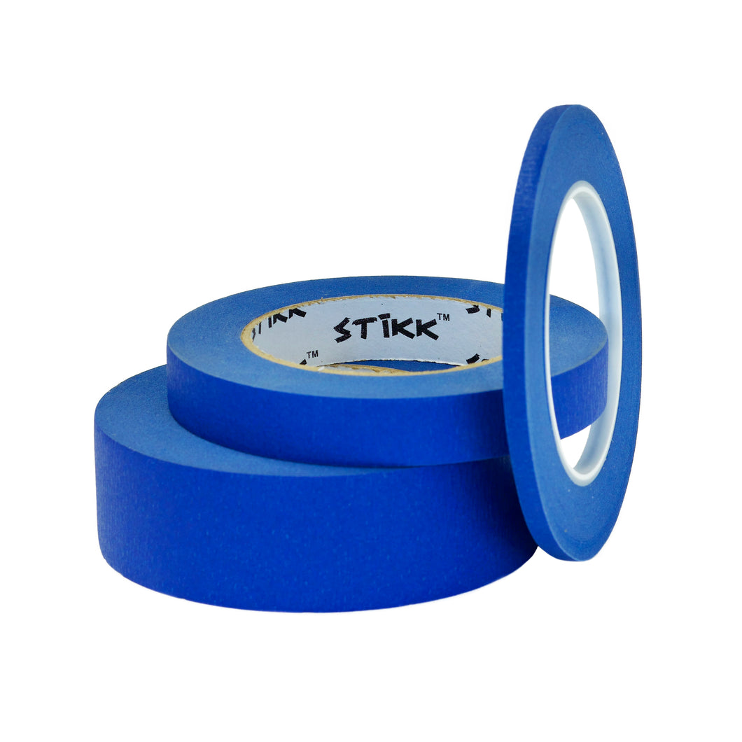 25-.75-1.5(1/4 3/4 1.5) x 60yd 6mm 18mm 36mm STIKK Blue Painters Ma –  STIKK Tape